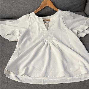 CeCe Ivory Blouse with Keyhole Neckline
